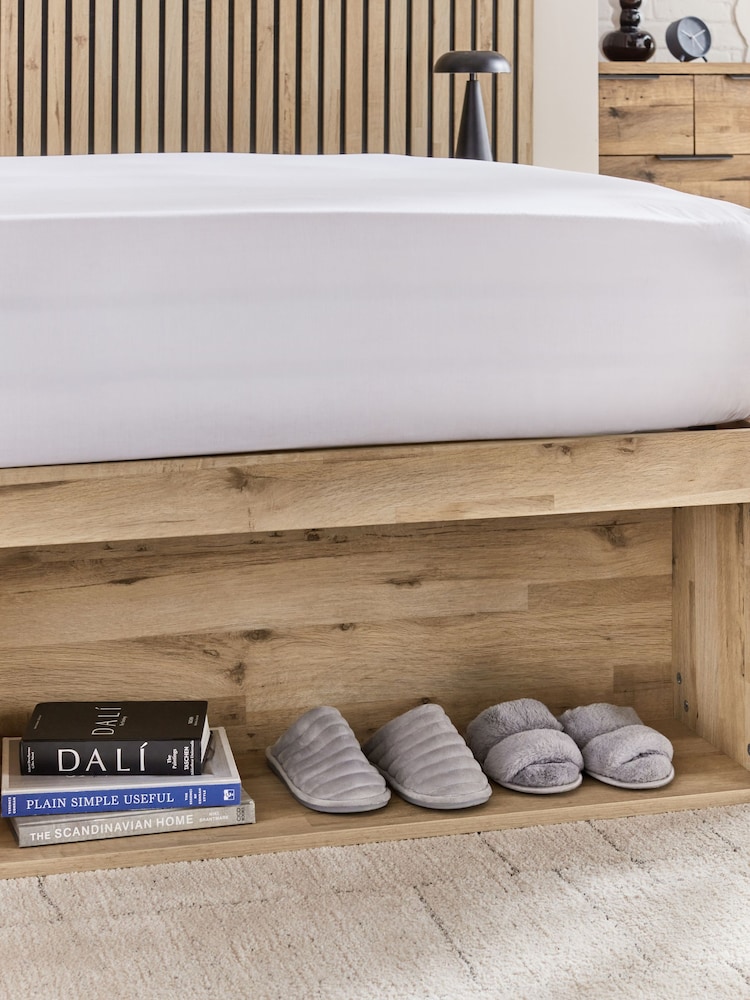 Light Oak Effect Bronx Wooden Hotel Bed Frame with Platform Storage and Bedside Tables - Image 2 of 8