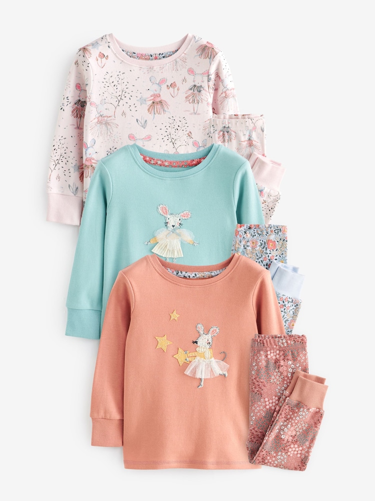 Blue/Pink Mouse Long Sleeve Snuggle Pyjamas 3 Pack (9mths-16yrs) - Image 7 of 17