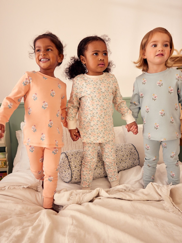 Bleu/ Peach/ Cream Ditsy - Pyjama Floral Snuggle 3 Pack (9mths-10yrs) - Image 4 of 10