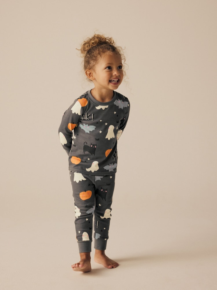 Grey Matching Family Halloween 100% Cotton Glow in the Dark Snuggle Pyjamas (9mths-12yrs) - Image 1 of 9