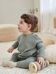 Mineral Blue Baby Textured Knit 100% Cotton Top and Leggings Set (0mths-3yrs) - Image 1 of 15