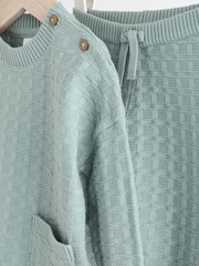 Mineral Blue Baby Textured Knit 100% Cotton Top and Leggings Set (0mths-3yrs) - Image 11 of 15