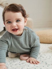Mineral Blue Baby Textured Knit 100% Cotton Top and Leggings Set (0mths-3yrs) - Image 2 of 15