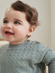 Mineral Blue Baby Textured Knit 100% Cotton Top and Leggings Set (0mths-3yrs) - Image 3 of 15