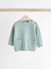 Mineral Blue Baby Textured Knit 100% Cotton Top and Leggings Set (0mths-3yrs) - Image 6 of 15
