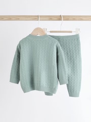 Mineral Blue Baby Textured Knit 100% Cotton Top and Leggings Set (0mths-3yrs) - Image 9 of 15