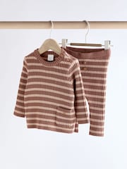 Brown Stripe Baby Knitted Rib Top and Leggings Set (0mths-2yrs) - Image 1 of 12