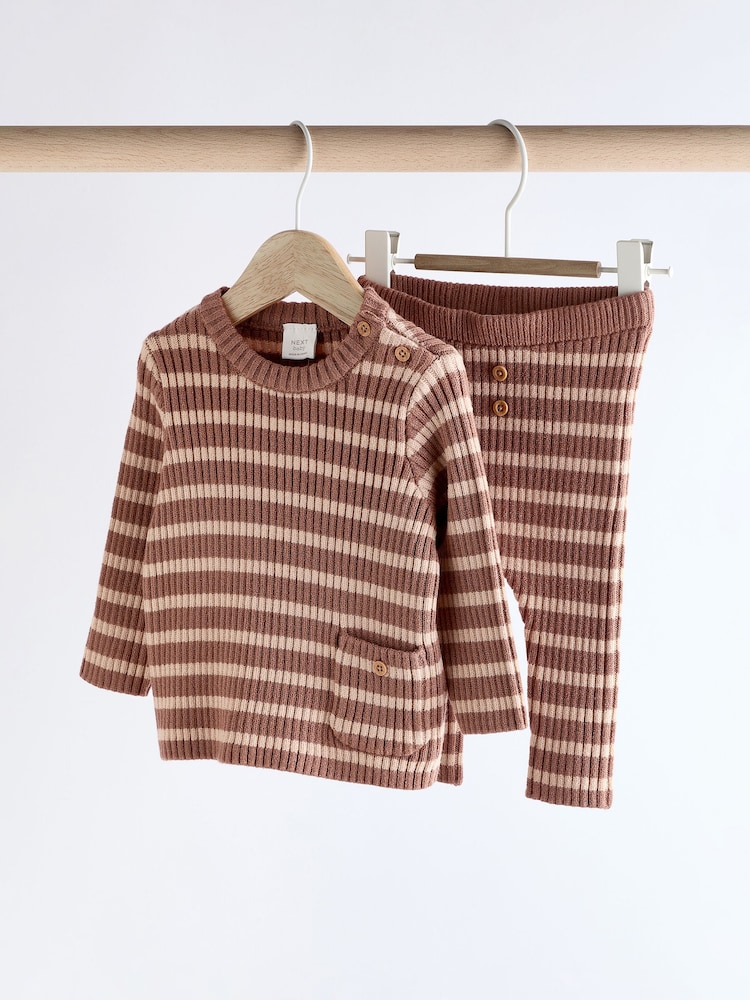 Brown Stripe Baby Knitted Rib Top and Leggings Set (0mths-2yrs) - Image 1 of 12