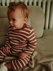 Brown Stripe Baby Knitted Rib Top and Leggings Set (0mths-2yrs) - Image 2 of 12