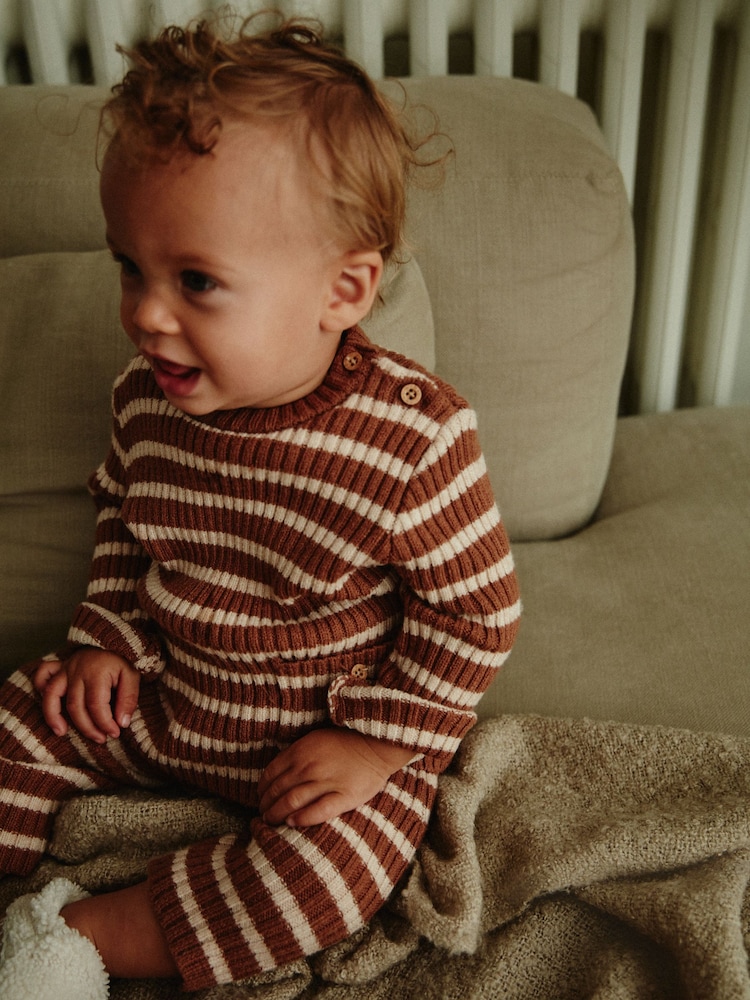 Brown Stripe Baby Knitted Rib Top and Leggings Set (0mths-2yrs) - Image 2 of 12