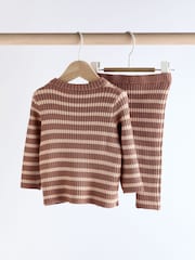 Brown Stripe Baby Knitted Rib Top and Leggings Set (0mths-2yrs) - Image 7 of 12