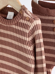 Brown Stripe Baby Knitted Rib Top and Leggings Set (0mths-2yrs) - Image 8 of 12