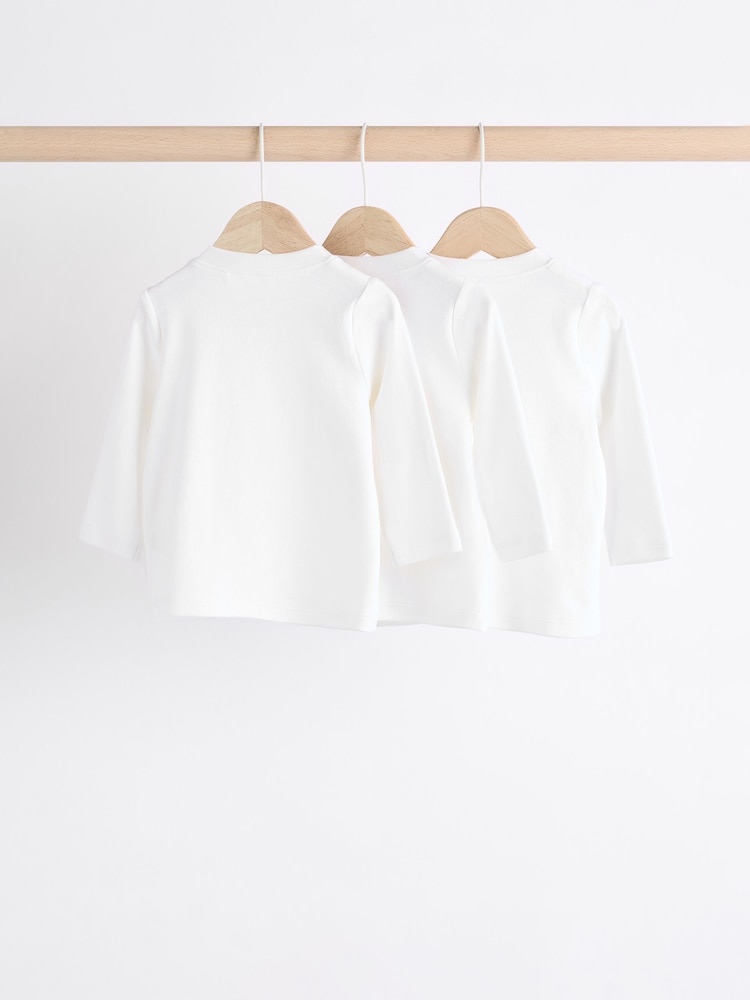 White Baby Long Sleeve 100% Cotton T-Shirts 3 Pack - Image 2 of 9