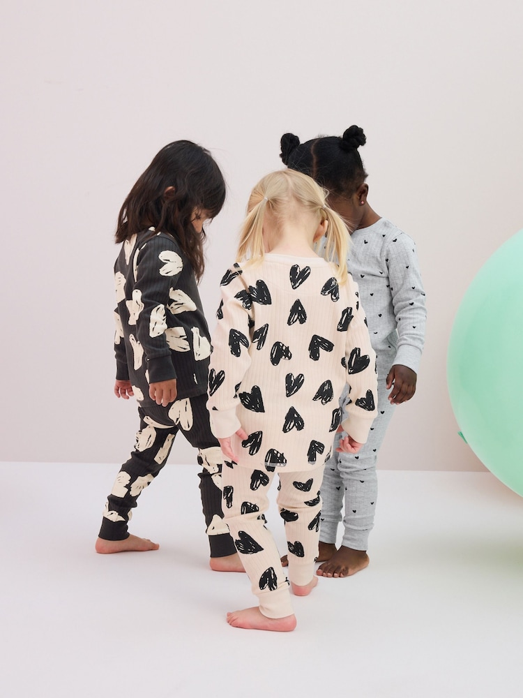 Charocal/Grey/Cream Heart Snuggle Pyjamas 3 Pack (9mths-12yrs) - Image 3 of 12