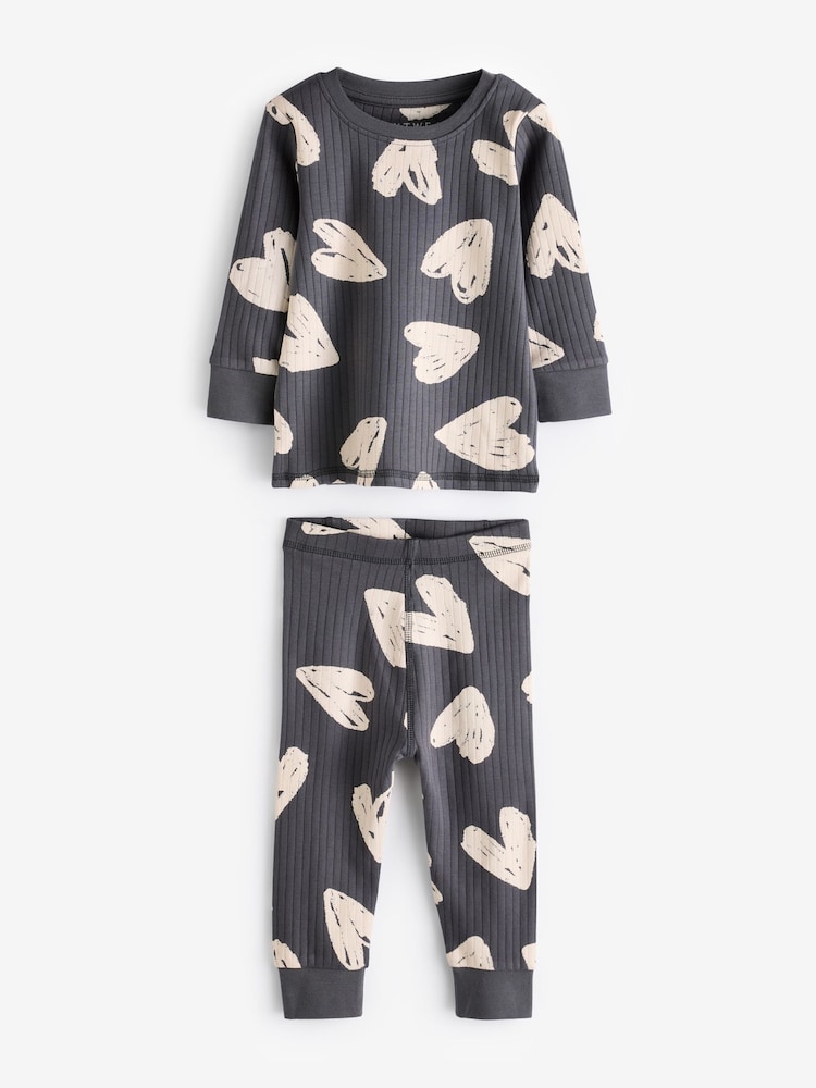 Charocal/Grey/Cream Heart Snuggle Pyjamas 3 Pack (9mths-12yrs) - Image 7 of 12