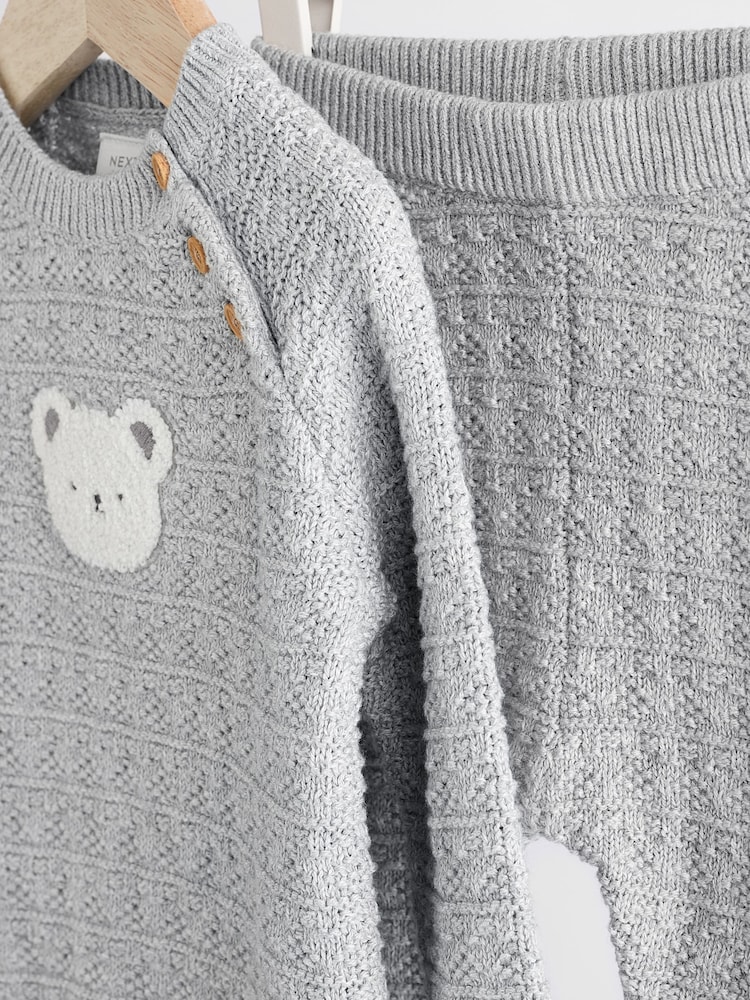 Grey Bear Baby Knitted 100% Cotton Top and Leggings Set (0mths-2yrs) - Image 7 of 11