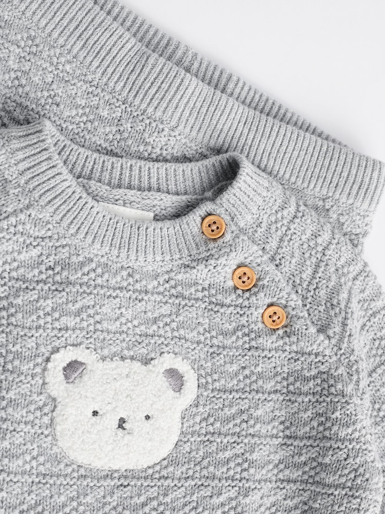 Grey Bear Baby Knitted 100% Cotton Top and Leggings Set (0mths-2yrs) - Image 8 of 11