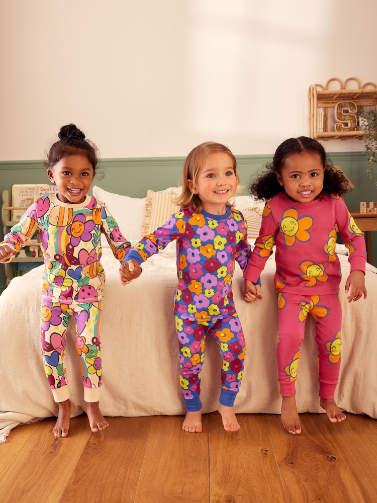 Pink/Blue Character Printed Snuggle Pyjamas 3 Pack (9mths-12yrs) - Image 1 of 9