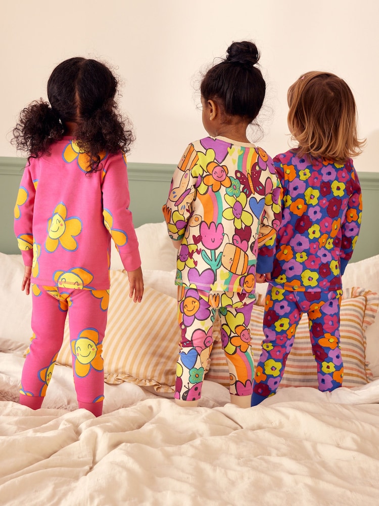 Pink/Blue Character Printed Snuggle Pyjamas 3 Pack (9mths-12yrs) - Image 3 of 9