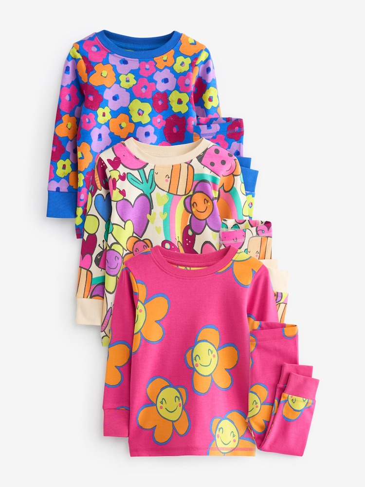 Pink/Blue Character Printed Snuggle Pyjamas 3 Pack (9mths-12yrs) - Image 5 of 9