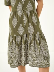 Roman Green Petite Border Print Tiered Dress - Image 6 of 6