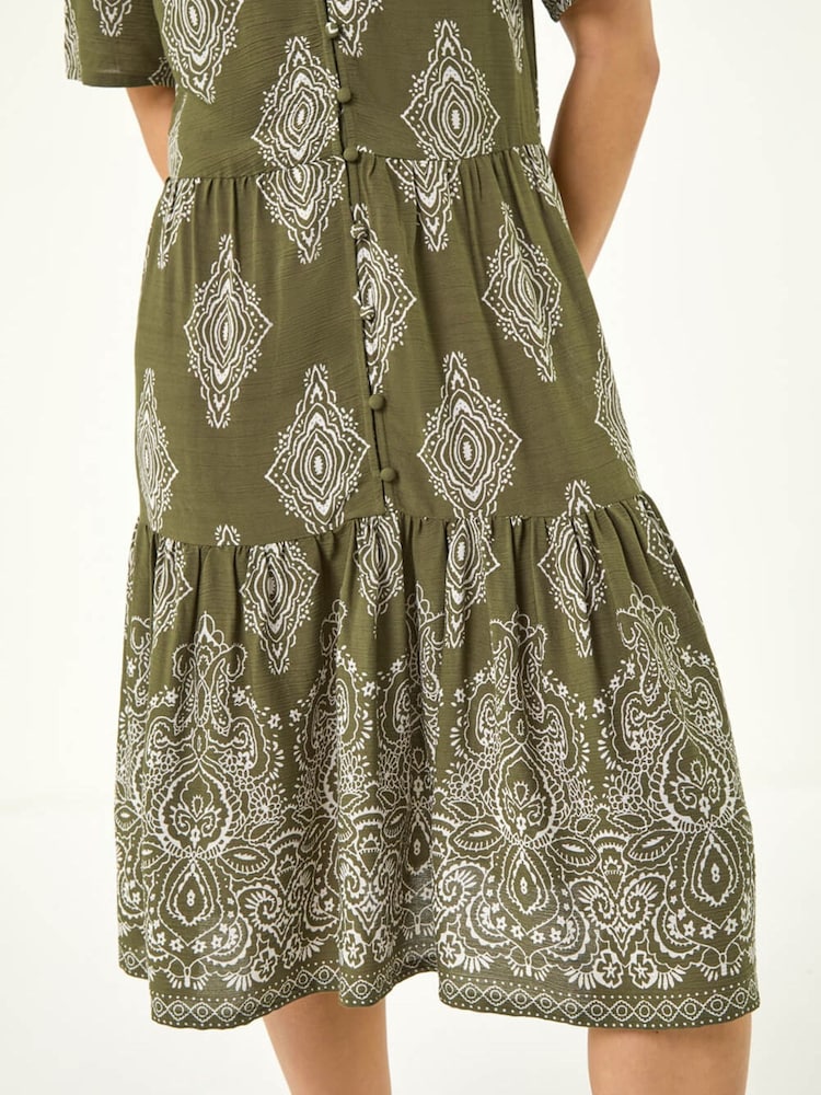 Roman Green Petite Border Print Tiered Dress - Image 6 of 6