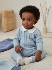 Blue Baby Collar Knitted 100% Cotton Jumper And Leggings Set (0mths-2yrs) - Image 1 of 11