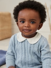 Blue Baby Collar Knitted 100% Cotton Jumper And Leggings Set (0mths-2yrs) - Image 2 of 11