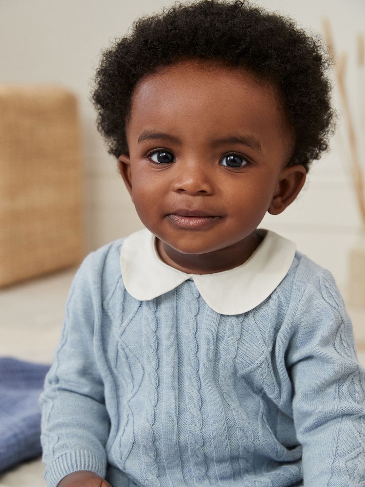 Blue Baby Collar Knitted 100% Cotton Jumper And Leggings Set (0mths-2yrs) - Image 2 of 11