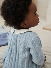 Blue Baby Collar Knitted 100% Cotton Jumper And Leggings Set (0mths-2yrs) - Image 3 of 11