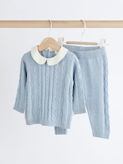 Blue Baby Collar Knitted 100% Cotton Jumper And Leggings Set (0mths-2yrs) - Image 4 of 11