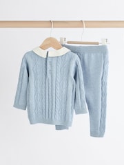 Blue Baby Collar Knitted 100% Cotton Jumper And Leggings Set (0mths-2yrs) - Image 7 of 11