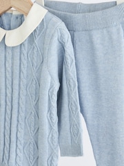 Blue Baby Collar Knitted 100% Cotton Jumper And Leggings Set (0mths-2yrs) - Image 8 of 11