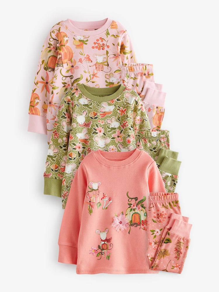 Orange/Vert Pumpkin - 3 Lot 100% Coton Manches longues Se blottir Pyjamas (9mths-12yrs) - Image 5 of 10