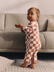 Brown Checkerboard Knitted Baby Romper (0mths-2yrs) - Image 2 of 10
