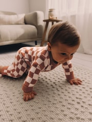 Brown Checkerboard Knitted Baby Romper (0mths-2yrs) - Image 3 of 10