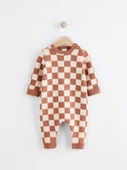 Brown Checkerboard Knitted Baby Romper (0mths-2yrs) - Image 4 of 10