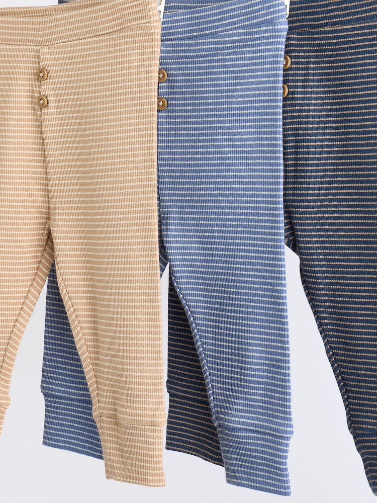 Blauw/naturel gestreept - Verpakking van 3 babyleggings - Image 4 of 6
