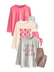 Ecru Cream/Pink Jogger Pyjamas 3 Pack (3-16yrs) - Image 2 of 14
