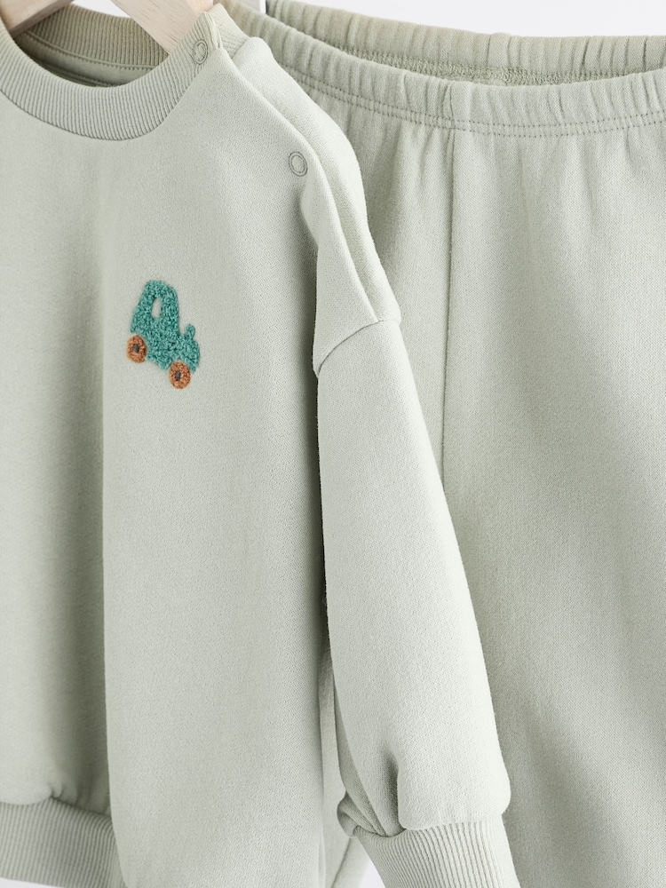 Sage Green Tractor Baby Sweatshirt and Joggers Set - Image 10 of 15