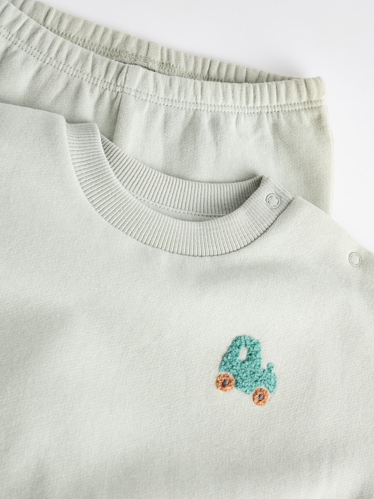 Sage Green Tractor Baby Sweatshirt and Joggers Set - Image 11 of 15