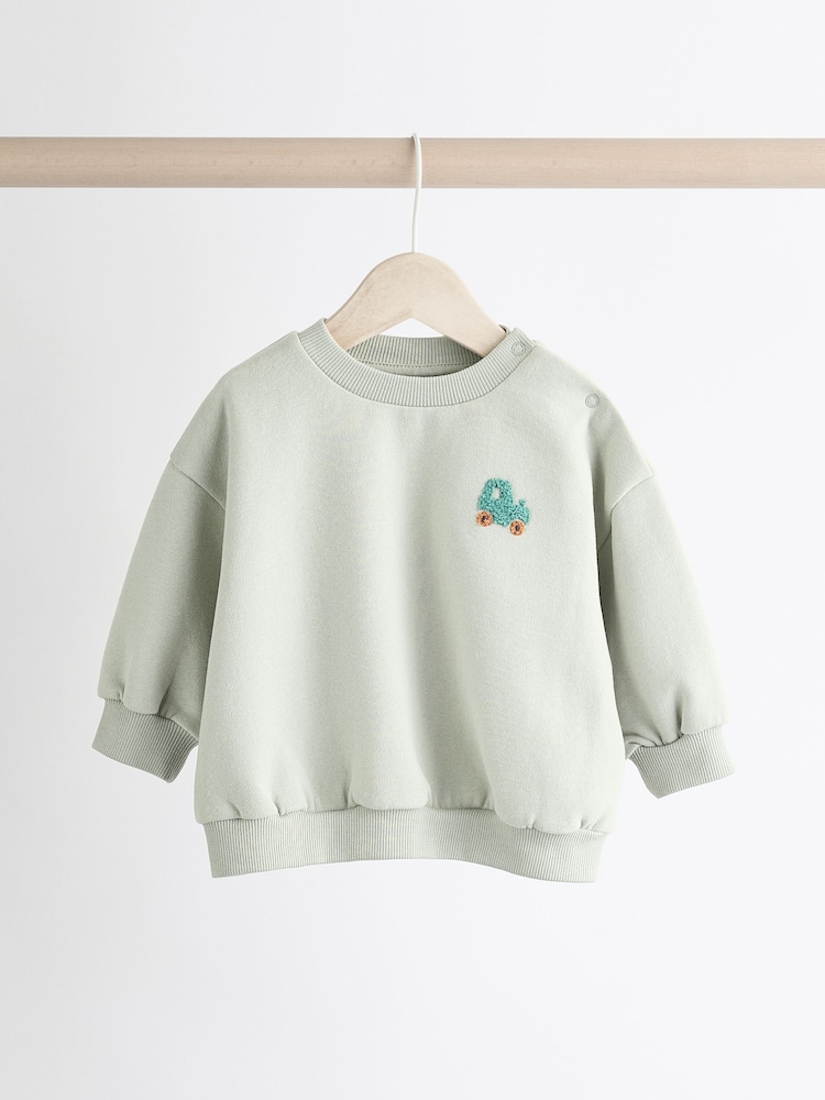 Sage Green Tractor Baby Sweatshirt and Joggers Set - Image 5 of 15