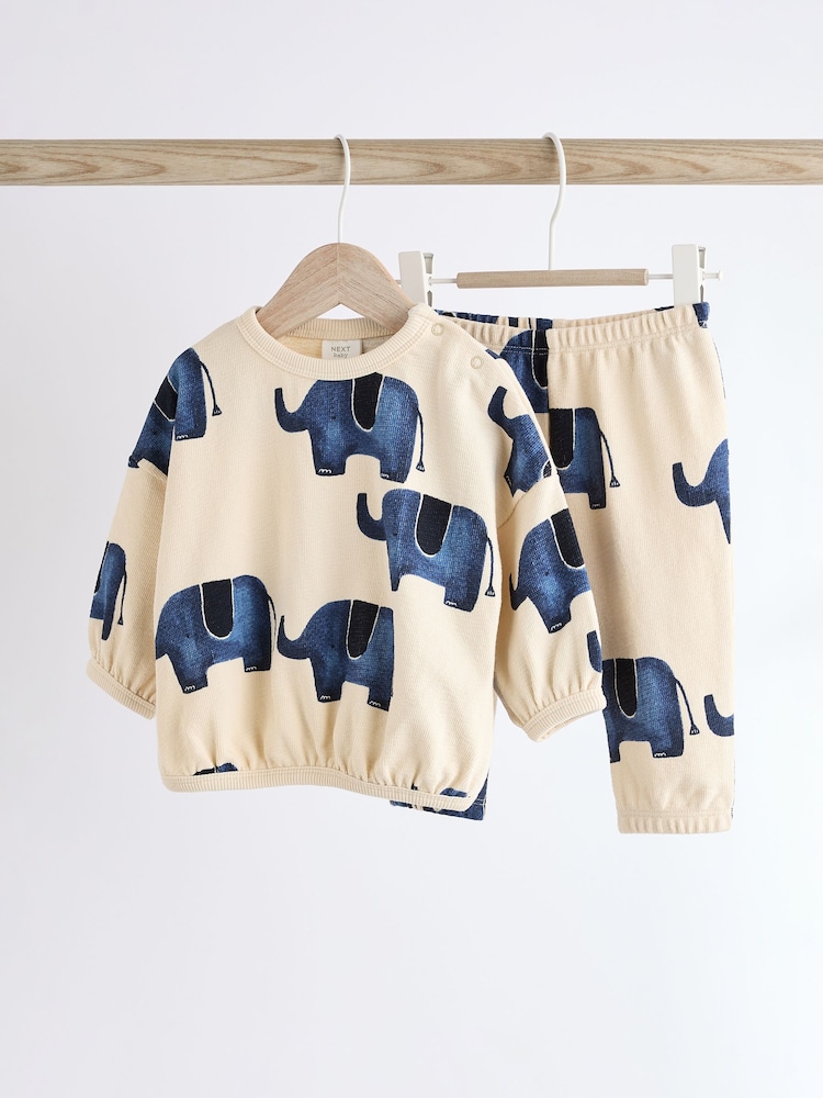 Blue Elephant Baby 100% Cotton Sweatshirt and Joggers Set - Image 1 of 12
