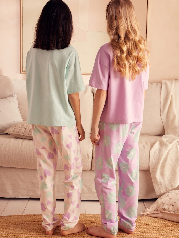 Pastel Purple/Blue Joggers Pyjamas 2 Pack (3-16yrs) - Image 4 of 9
