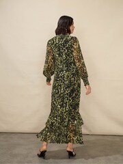 Ro&Zo Soft Leopard V-Neck Midi Black Dress - Image 2 of 5