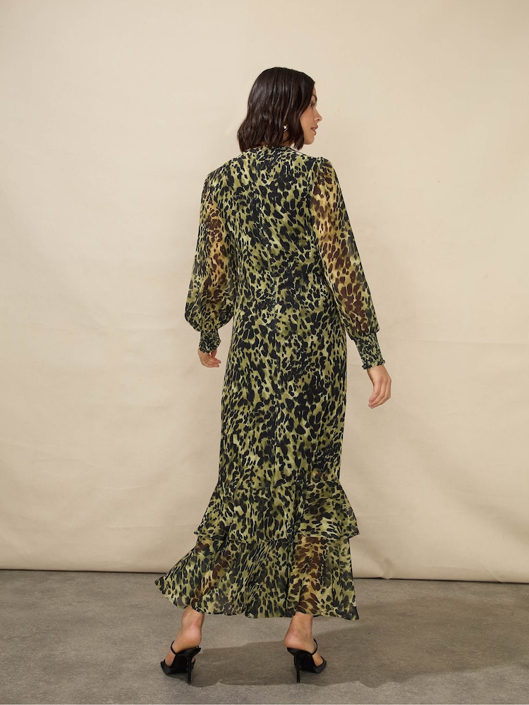 Ro&Zo Soft Leopard V-Neck Midi Black Dress - Image 2 of 5