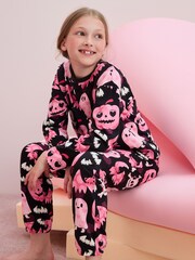 Black/Pink Halloween Glow in The Dark 100% Cotton Pyjamas (3-16yrs) - Image 1 of 7