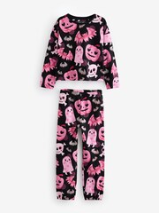 Black/Pink Halloween Glow in The Dark 100% Cotton Pyjamas (3-16yrs) - Image 4 of 7