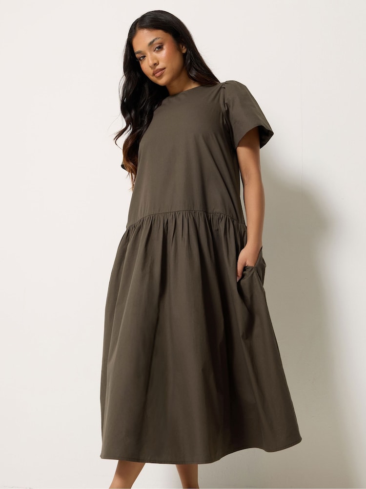 PixieGirl Petite Brown Poplin Volume Maxi Dress - Image 2 of 5 PixieGirl Petite Brown Poplin Volume Maxi Dress - Image 2 of 5