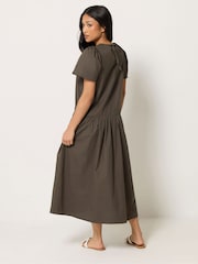 PixieGirl Petite Brown Poplin Volume Maxi Dress - Image 3 of 5